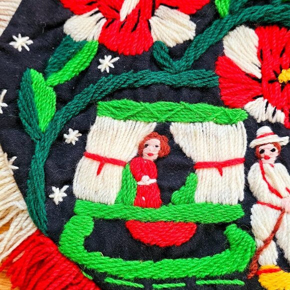 Handcrafted Madeira Portugal Floral Embroidered Crewel Wool Tote Handbag Purse - Picture 11 of 15